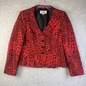 Le Suit Red And Black Blazer 4 Black Buttons On front Rhinestones Womens 8